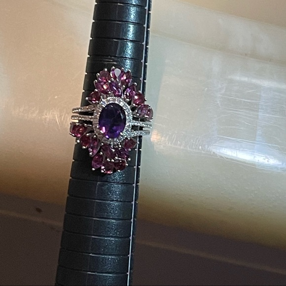 🍇African Amethyst Rhodium/925 Ring& AmethystGuard - Picture 3 of 12